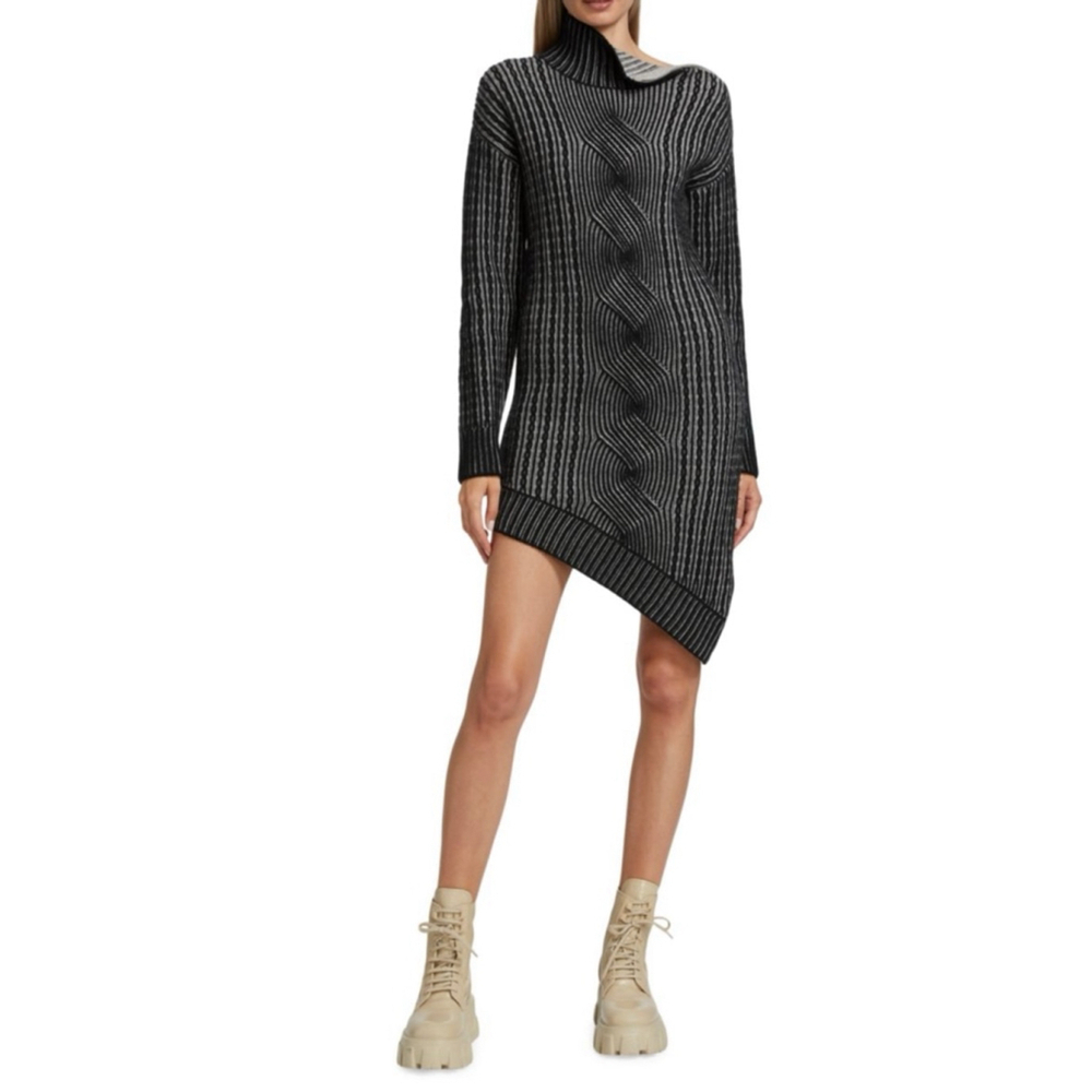 Naadam Asymmetrical Tunic Dress Black Gray $450 MSRP